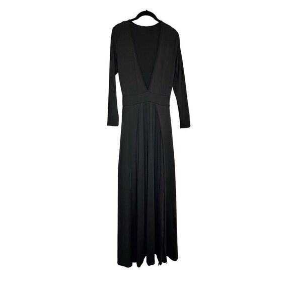 Moda International Plunge V-Neck Split Front Long Sleeve Maxi Dress Black Medium - Picture 5 of 6